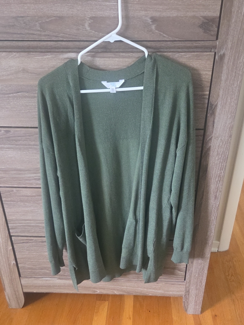 Time and Tru Olive Open-Front Cardigan Sweater